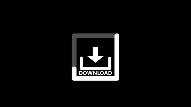 White download icon with arrow on black background digital graphic animation download button