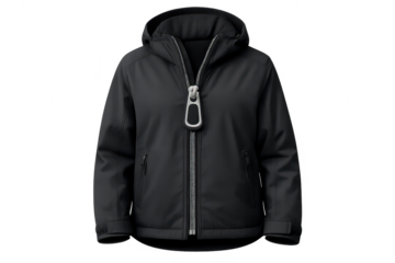 Stylish Black Jacket with Zipper on transparent background product shot