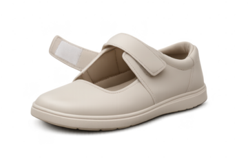 Comfortable Beige Mary Jane Shoe with Transparent Background Studio Shot