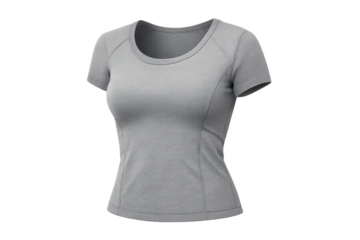 Gray athletic T-shirt product shot on a transparent background image.