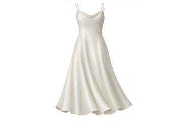 Elegant white dress with shoulder straps, on a transparent background.