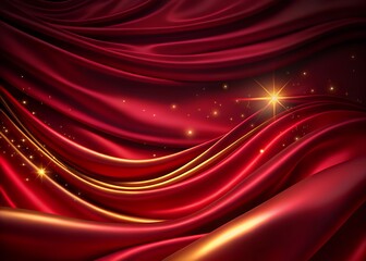 Luxurious red silk fabric with golden sparkles and elegant folds