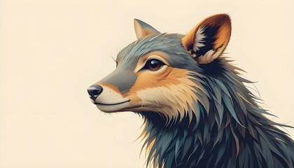 Majestic Wolf Portrait Illustration with Detailed Fur, Expressive Eyes, Soft Lighting, and Modern Digital Art Style on Minimal Background