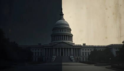 Dark Cinematic View of the United States Capitol Building at Dawn &ndash; Moody Political Architecture, Power, Democracy and Dramatic Atmosphere