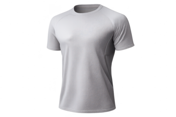 Gray athletic t-shirt on transparent background for online store use.