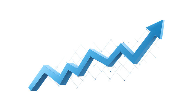Blue 3d line graph showing upward trend and positive growth isolated on transparent background