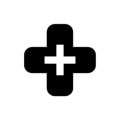 Obraz premium Black Rounded Cross Symbol with Inner Arrow Shape on White Background plus sign icon isolated on a transparent background