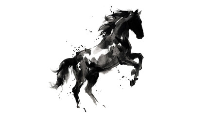 Chinese Black ink wash Horse painting Chinese new year 2026 isolated on Transparent background