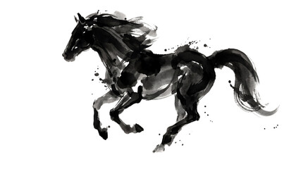 Chinese Black ink wash Horse painting Chinese new year 2026 isolated on Transparent background