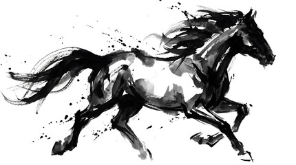 Chinese Black ink wash Horse painting Chinese new year 2026 isolated on Transparent background