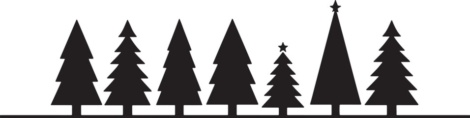 Fototapeta premium Vector illustration set of an abstract winter background featuring a wooden cross and house nestled in a snowy evergreen pine forest for a Christmas holiday celebration