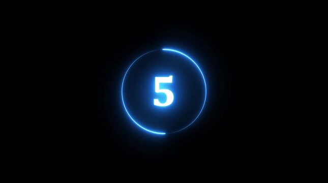 10 seconds countdown timer animation, 10-0 counting down seconds neon number.black background...