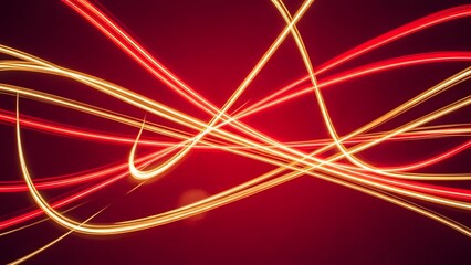 Abstract red fractal background with glowing neon lines and stars creating a futuristic motion wave of light and energy in space