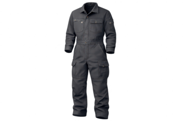 Gray Workwear Overalls Full Body Shot on transparent background Render