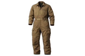 Brown Work Jumpsuit with Belt on a transparent background for industrial work