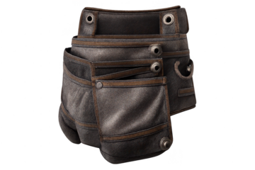 Leather Tool Belt with Multiple Pouches on transparent background