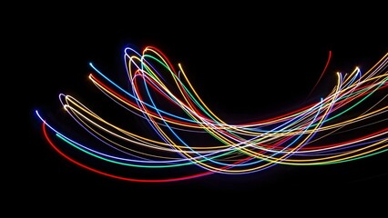 Abstract colorful background featuring glowing electric wave lines and a swirling network of vibrant vector curves on a dark backdrop for a high energy power connection design