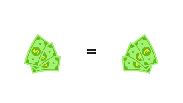 4k seamless loop USD converting to Euro animation paper money, global currency concept