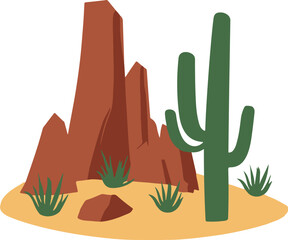 Desert with Cactus Vector on Transparent Background