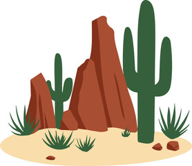 Desert with Cactus Vector on Transparent Background