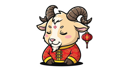 chinese goat zodiac character with lantern