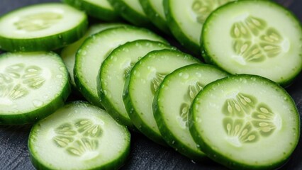 Close up of freshly sliced cucumbers ready for culinary use