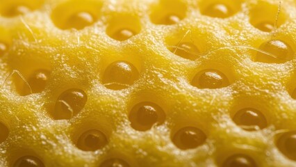 Close up of textured yellow surface with small circular openings