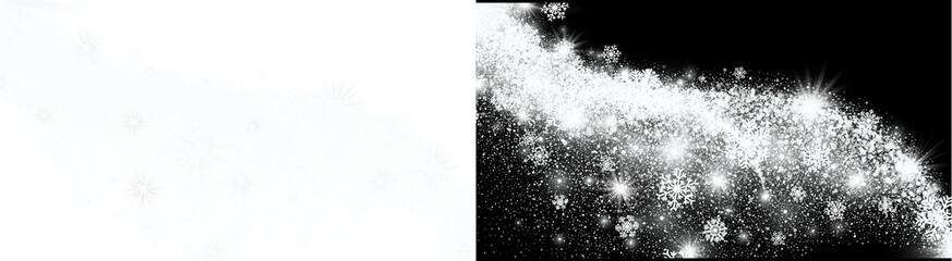 Obraz premium PNG image of&nbsp;Abstract decorative border design featuring sparkling white snowflakes and falling snow particles moving across the dark space on transparent background