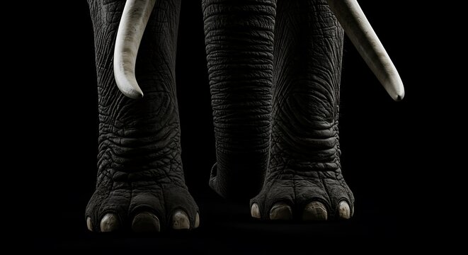 Closeup of Elephant Feet with Tusks