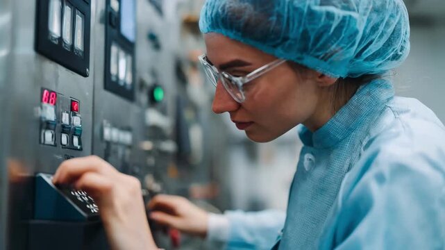 Healthcare worker monitoring sterilization cycles on an autoclave control panel ensuring compliance with hospital sanitation protocols.
