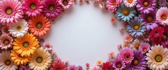 Flowers and white empty space for writing texts placeholder, graphics resource