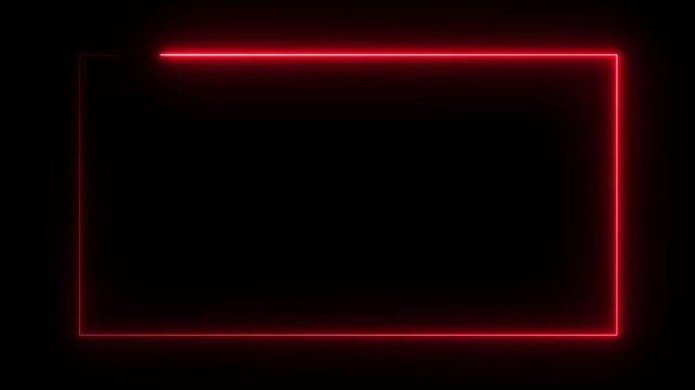 Red color Rectangle glowing neon frame background animation, Glowing neon rectangle border frame in the shape rectangle. Neon abstract red color rectangle box and image, video frame