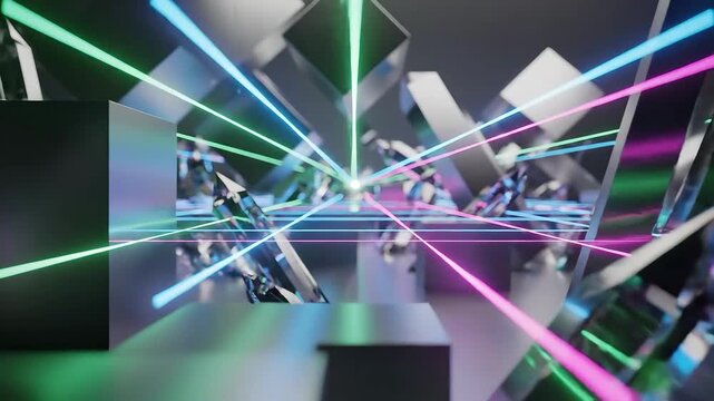 Abstract Geometric Tunnel with Neon Laser Light Show.