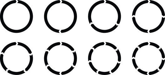 Collection of Arrow Circle Process Icons Show Cycle Navigation Direction and Flow Chart Isolated On Transparent Background in Simple Style Vector Illustration