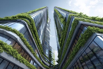 Innovative green architecture blends nature with modern design in a vibrant urban setting