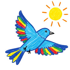 Obraz premium Colorful bird flying under the sun isolated on transparent background