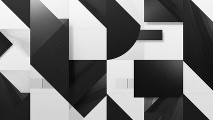 Fototapeta premium A black and white geometric abstract art piece featuring various shapes and forms