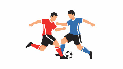 Opponent players battling for soccer ball control