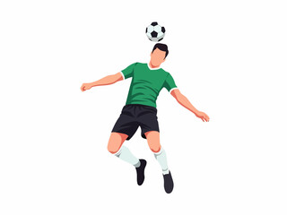 Soccer player jumping for a header in green kit