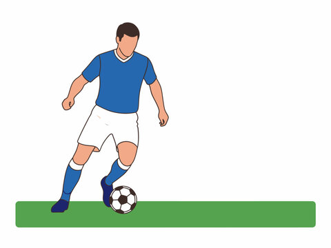Football player in blue and white kit dribbling ball - Powered by Adobe