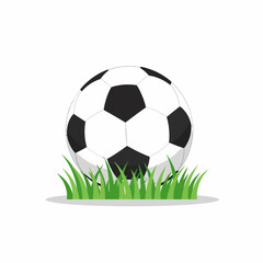Obraz premium Football on green grass with simple flat design style