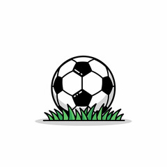 Obraz premium Classic soccer ball on green grass line art illustration