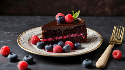 chocolate cake with berries