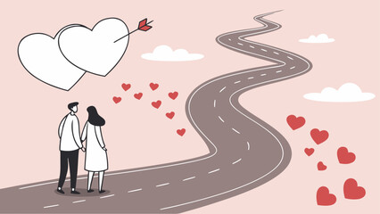 A loving couple embarks on a shared journey, symbolizing their future and romance