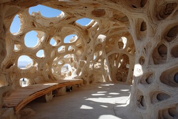 Unique architectural design with voids and curves in a bright space