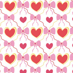 Seamless heart and bow pattern for romantic background
