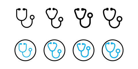 Neon stethoscopes glowing blue on black background