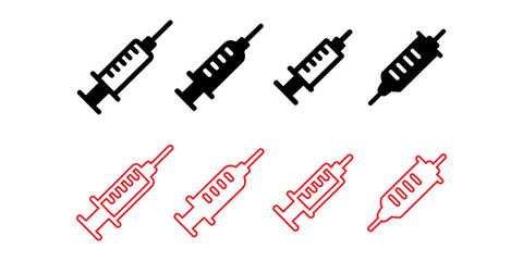 Neon red syringes glowing on black background for medical concept