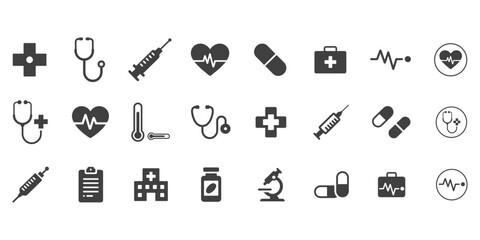 Medical icons and symbols for healthcare and wellness concepts