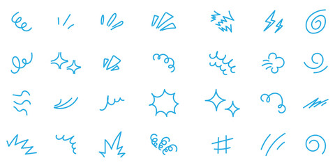Hand drawn line art bursts with surprise rays and sparkles. Doodle hand drawn starburst icons shine bright. Playful handmade sketch with comic line art on isolated background , vector illustration.